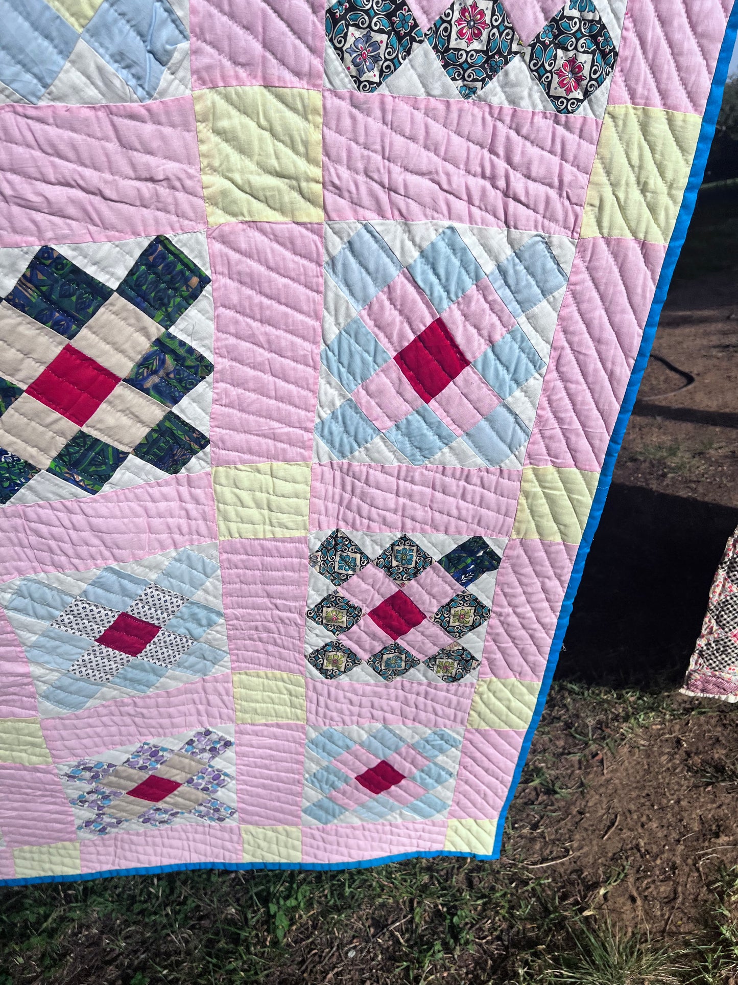 Gloriously Vibrant Vintage Single Irish Chain Quilt - Hand quilted, stitched and bound!