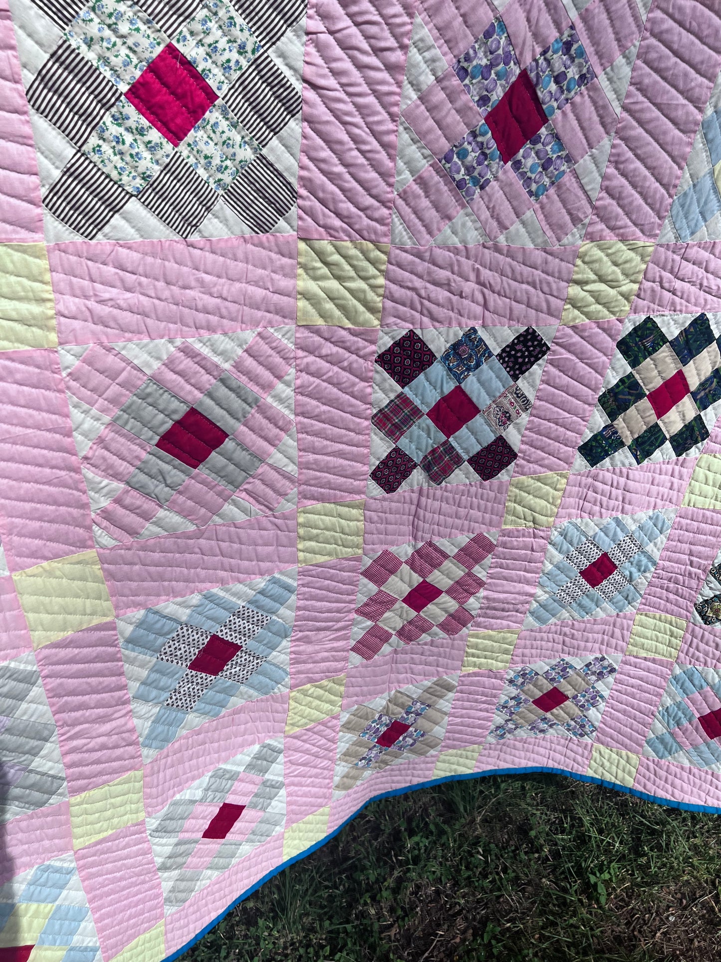 Gloriously Vibrant Vintage Single Irish Chain Quilt - Hand quilted, stitched and bound!