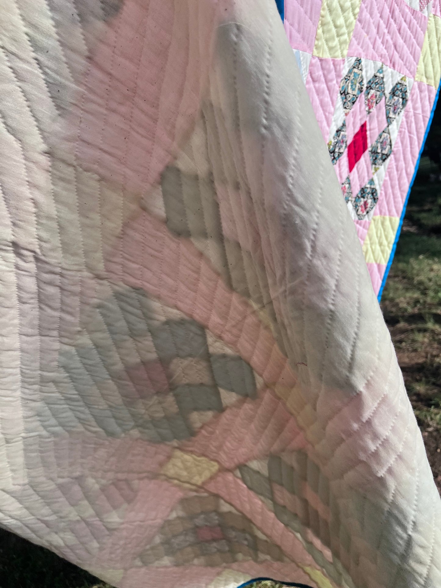 Gloriously Vibrant Vintage Single Irish Chain Quilt - Hand quilted, stitched and bound!