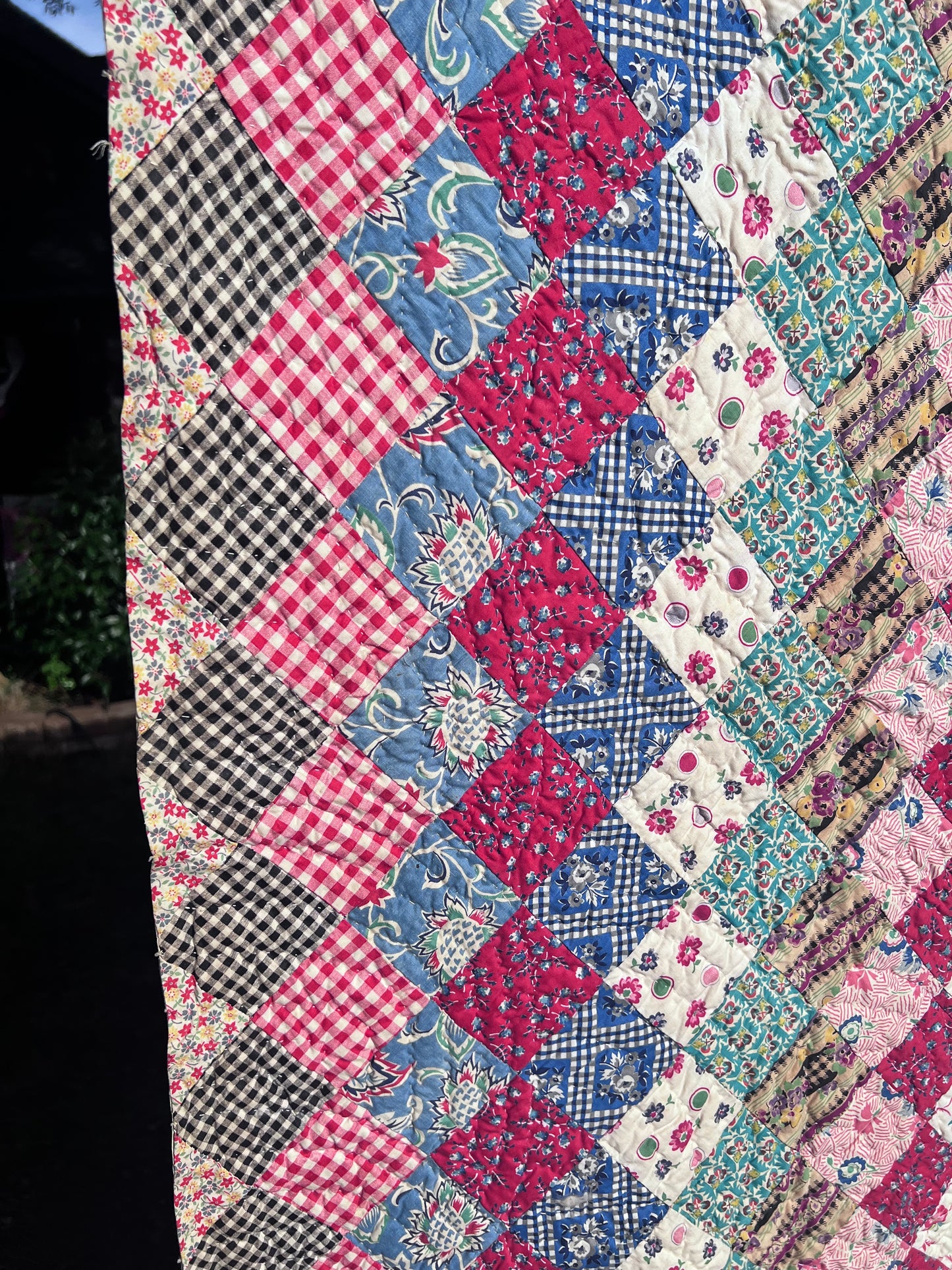 Breathtaking Pristine Antique Trip Around the World Quilt - Hand stitched, quilted and bound.