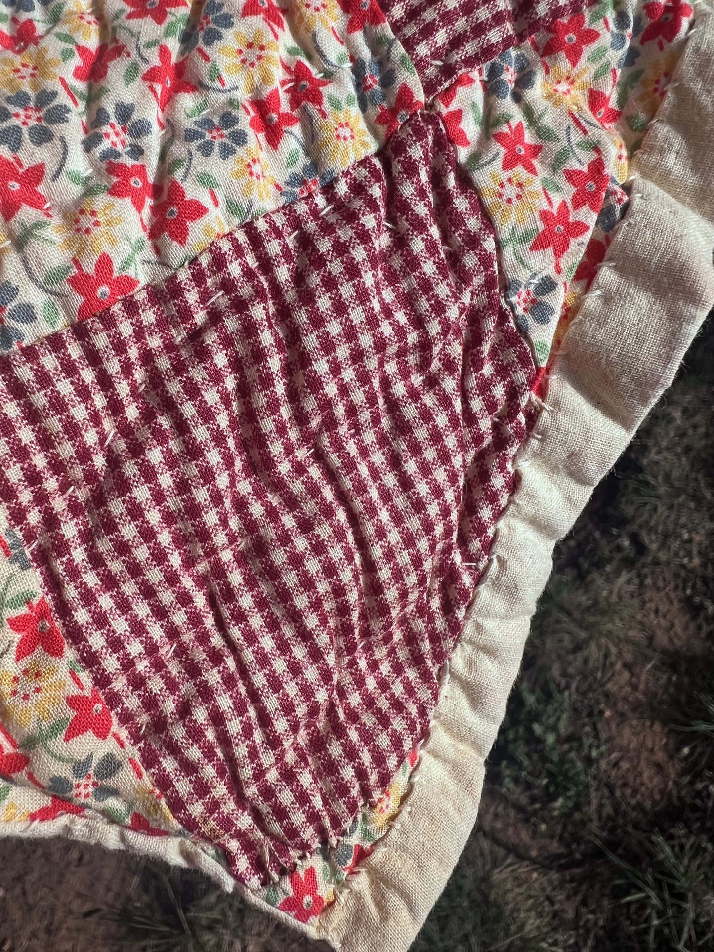 Breathtaking Pristine Antique Trip Around the World Quilt - Hand stitched, quilted and bound.