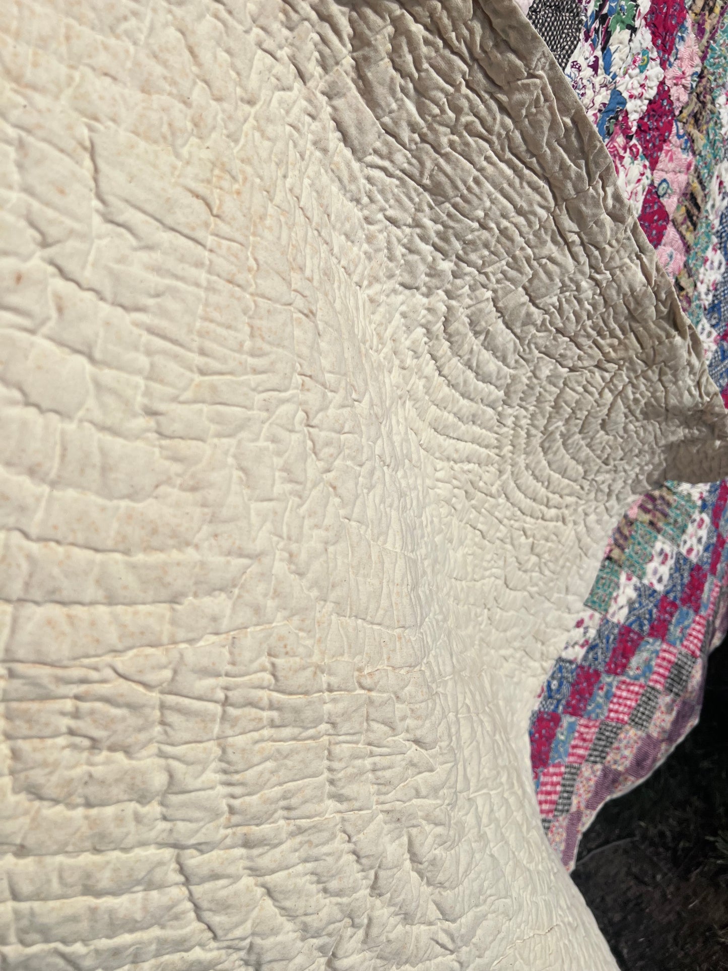 Breathtaking Pristine Antique Trip Around the World Quilt - Hand stitched, quilted and bound.