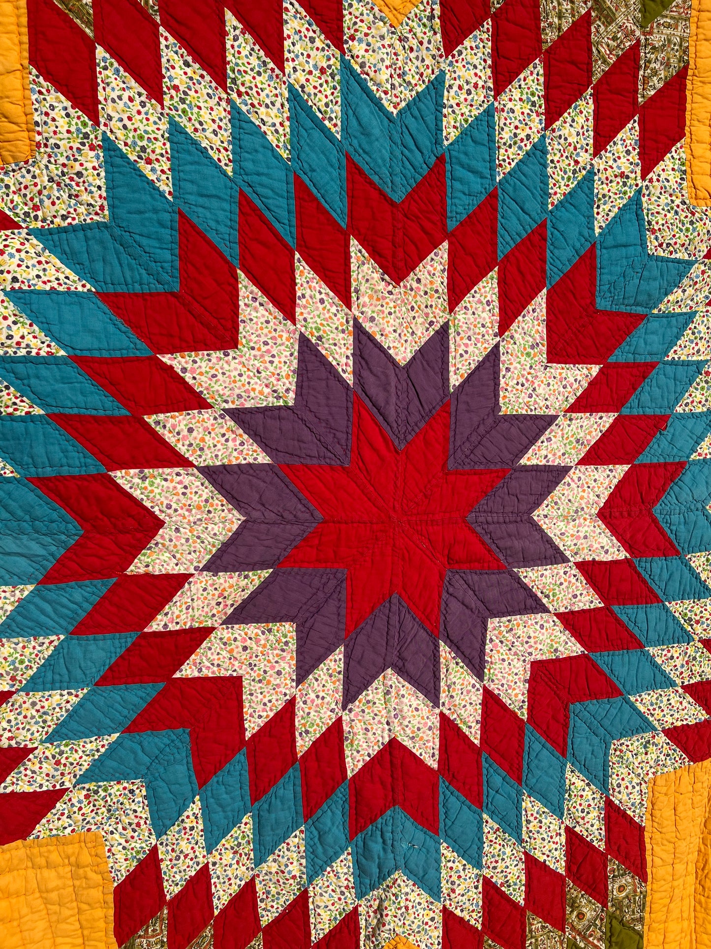 Speechless! Cheddar & Red Lone Star Vintage Quilt | CA 1930's